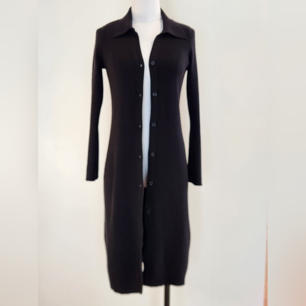 || MARLED || black sweater dress, or cardigan, sz medium, ribbed, button down - Picture 4 of 10